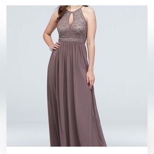 Morgan & Co. Mauve Halter Keyhole Sequin Bodice Gown